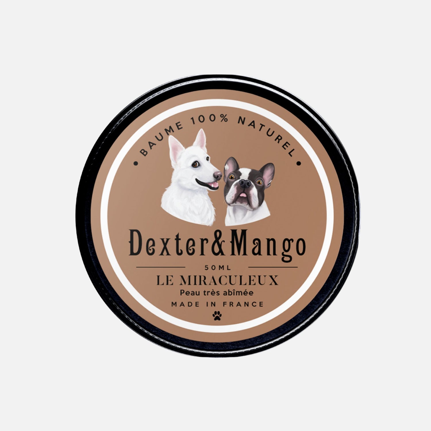 Pot fermé du baume 100% naturel pour chien Le Miraculeux de Dexter & Mango, idéal pour les peaux très abîmées.