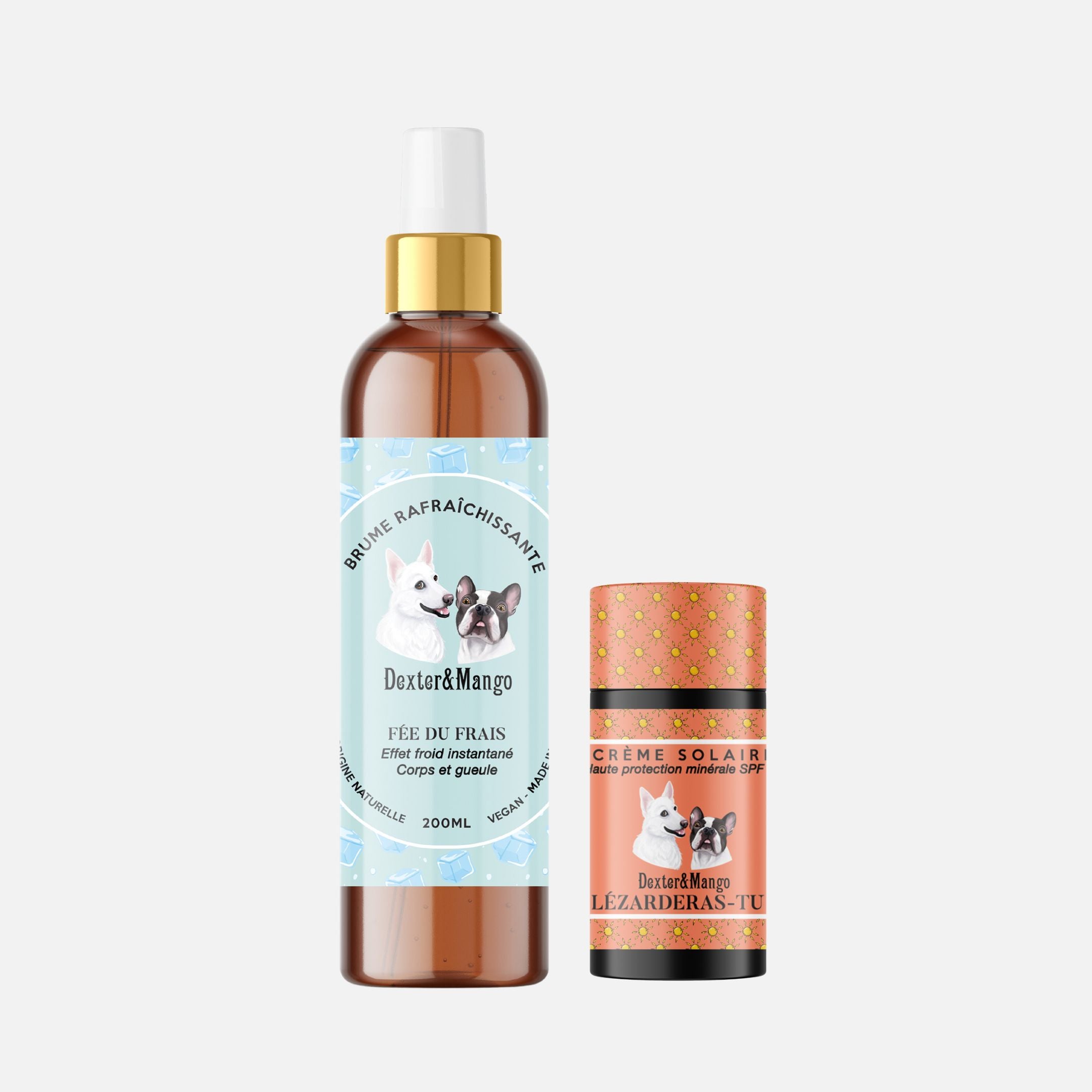 Duo de soins été pour chien Dexter & Mango avec brume rafraîchissante et crème solaire naturelle