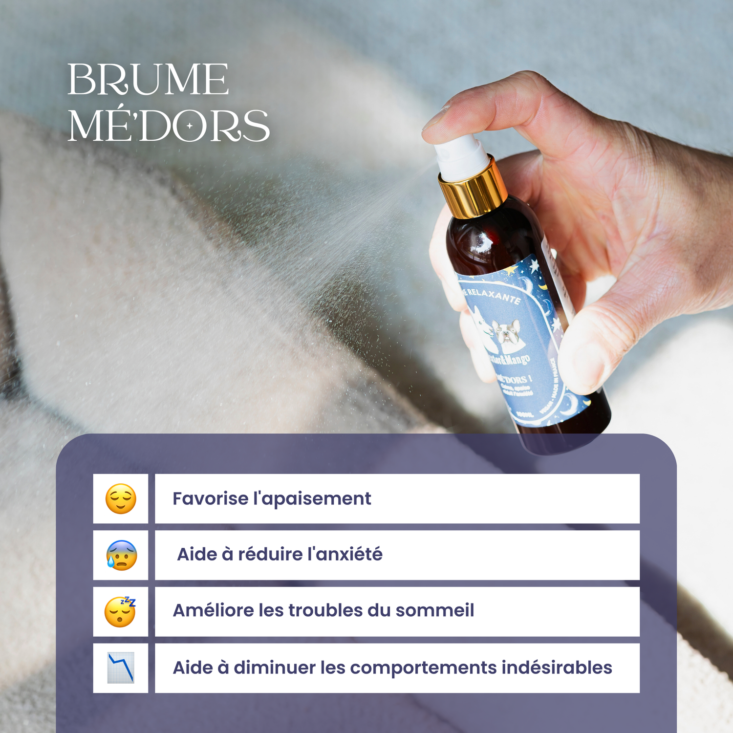 Utilisation de la brume relaxante Dexter & Mango pour favoriser l’apaisement du chien