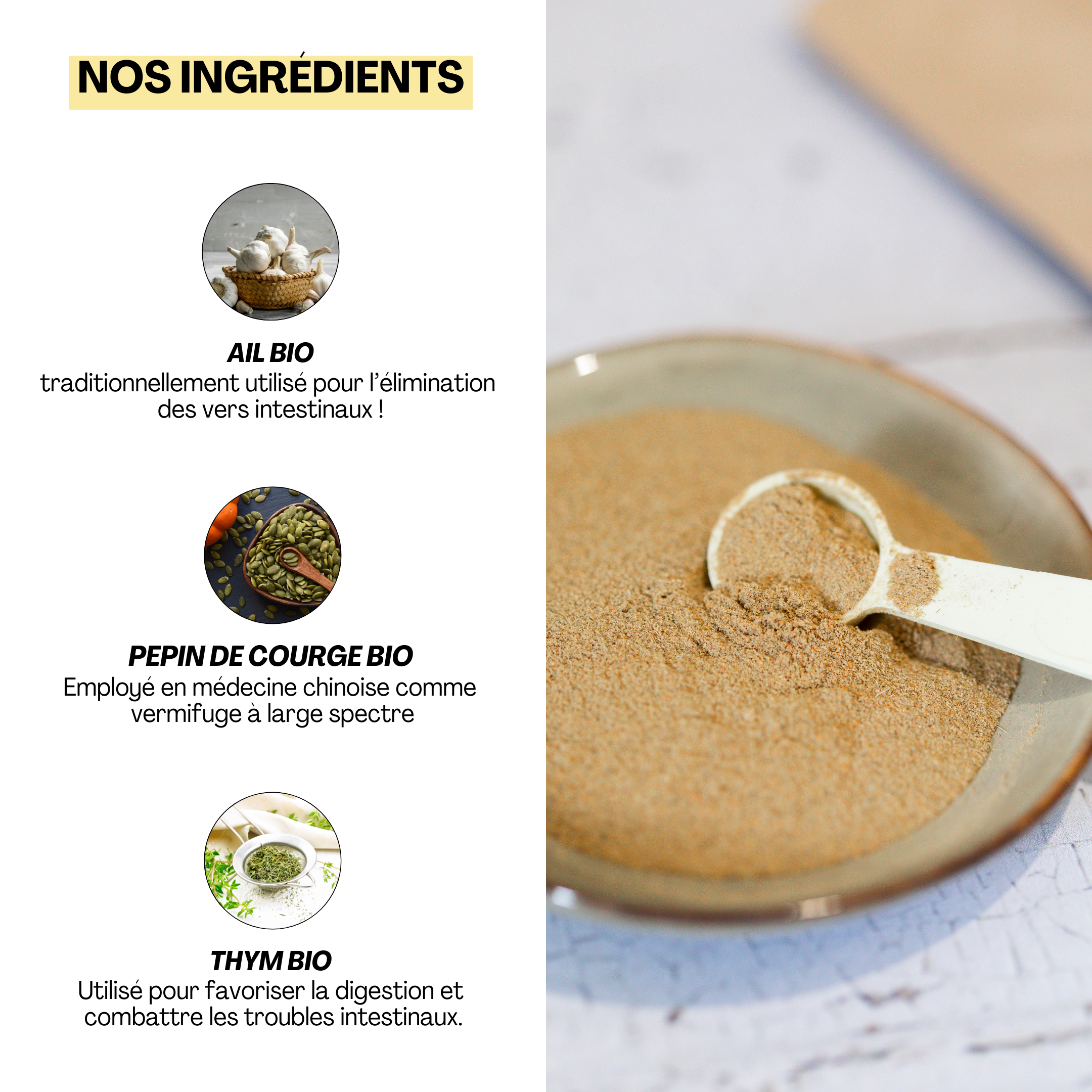 Conseils d’utilisation de l’aliment complémentaire Vermi’selles pour chiens et chats : dosage, mélange et durée de la cure.