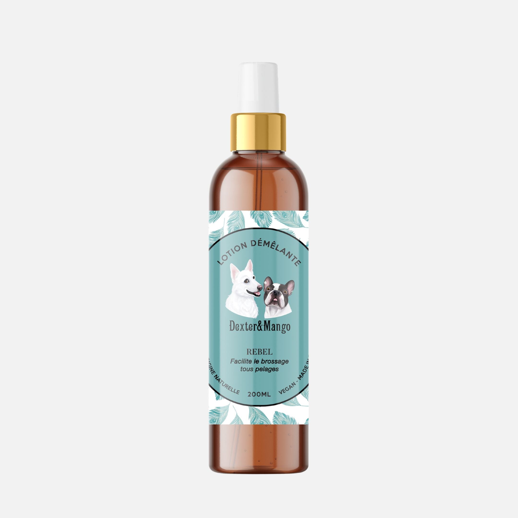 Flacon de la lotion démêlante pour chien et chat Rebel de Dexter & Mango.
