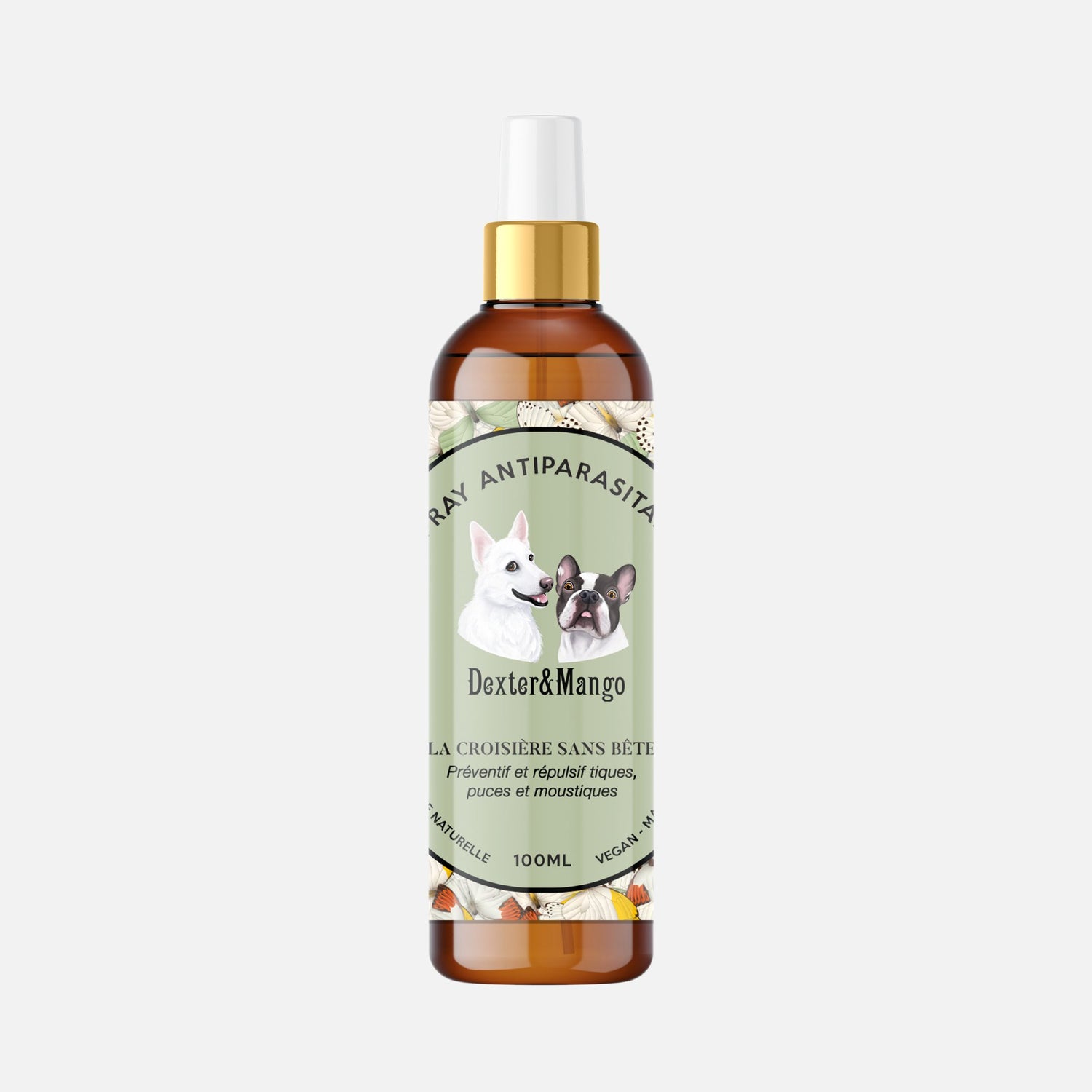 Flacon de la lotion antiparasitaire naturelle “La Croisière sans Bête” de Dexter & Mango.