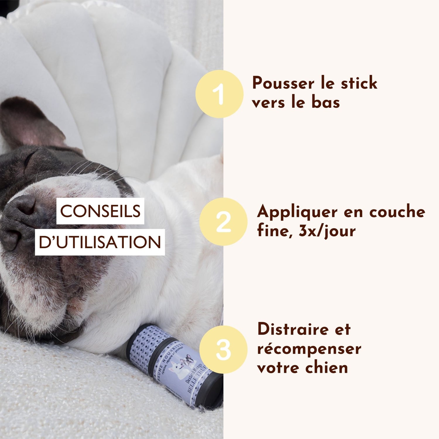 Conseils d’utilisation du stick Belle Truffe : application en fine couche 3 fois par jour.