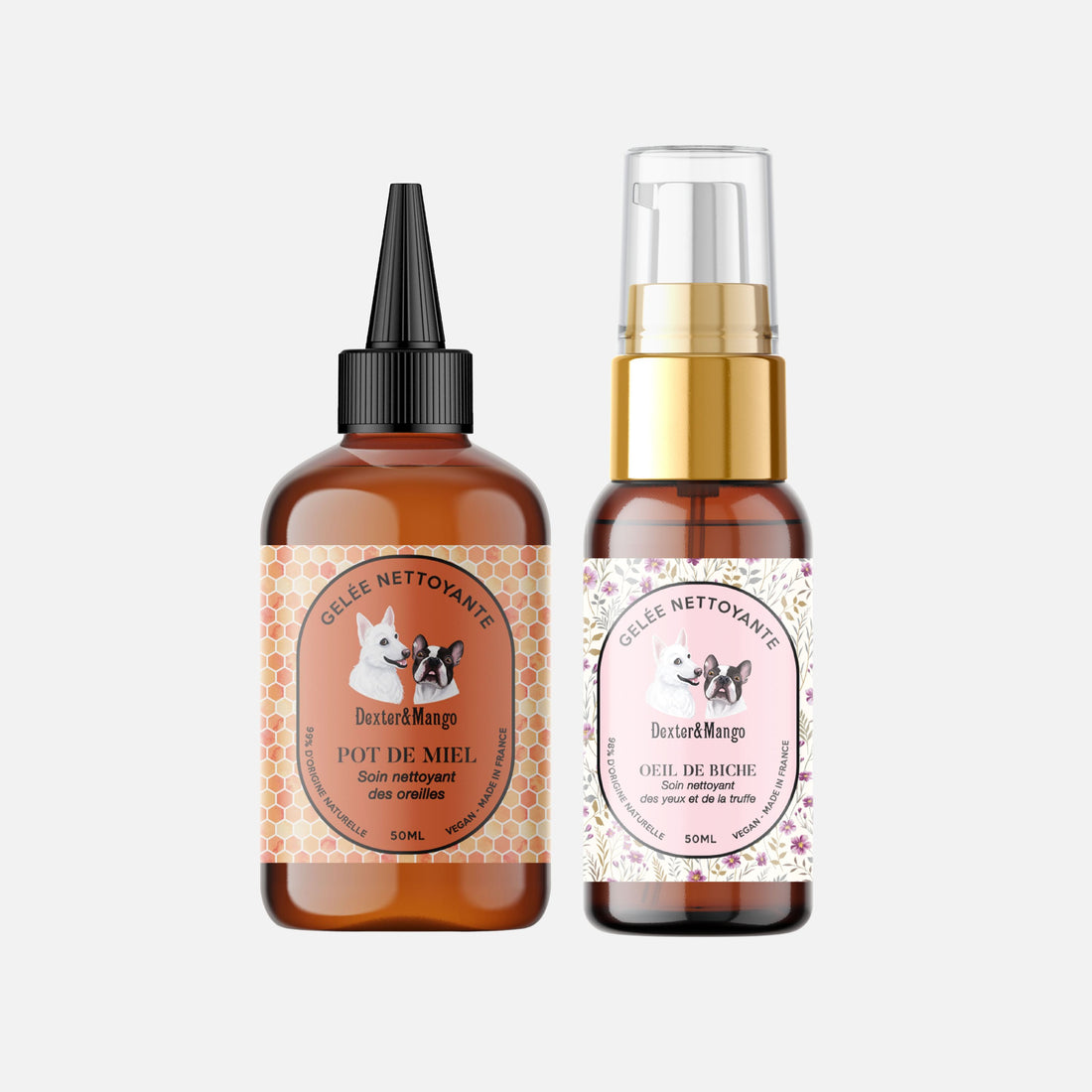 Produits nettoyants Dexter & Mango pour oreilles et yeux de chien – Pot de miel et Œil de biche