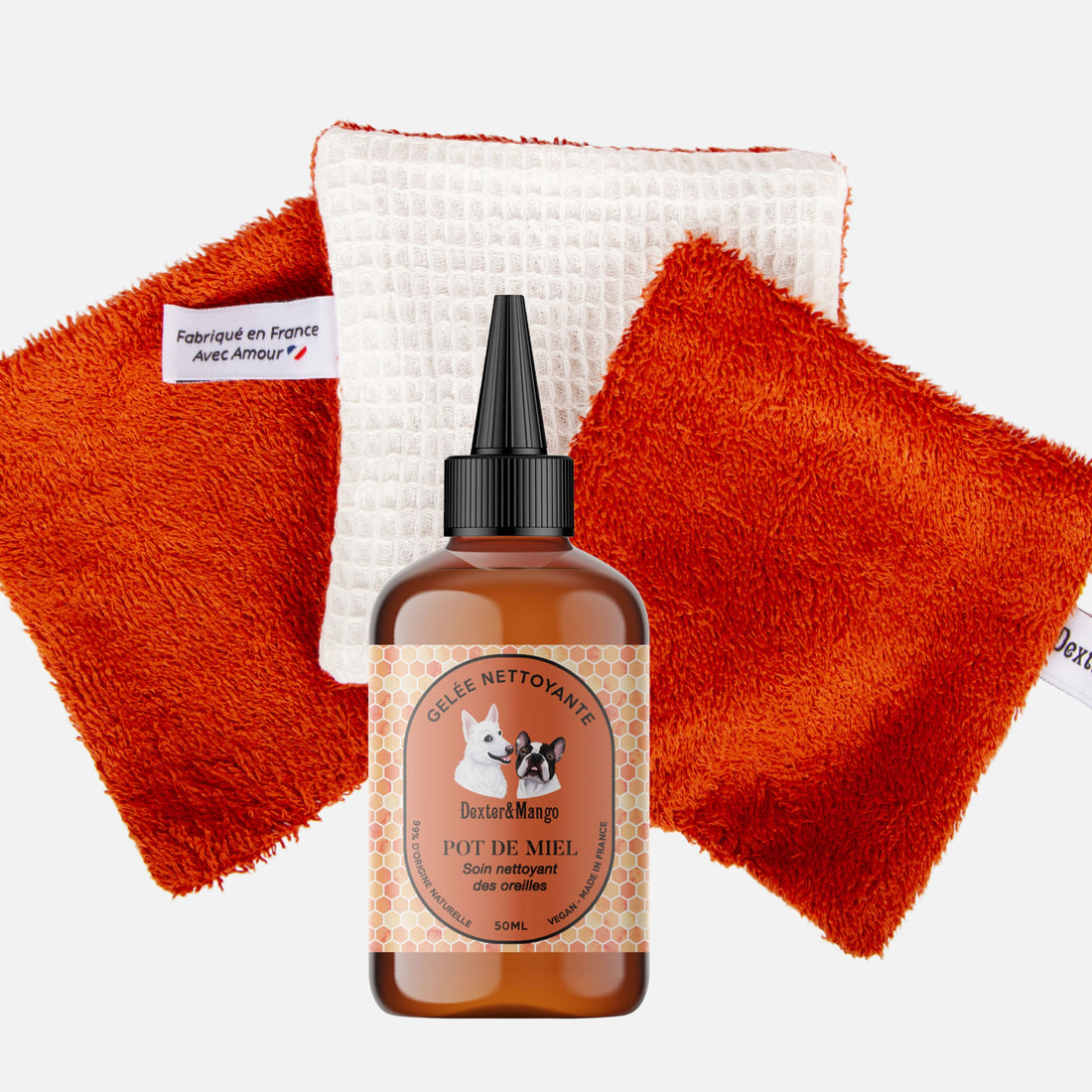 Gelée nettoyante Pot de Miel pour chien avec lingettes lavables en coton bambou Dexter & Mango
