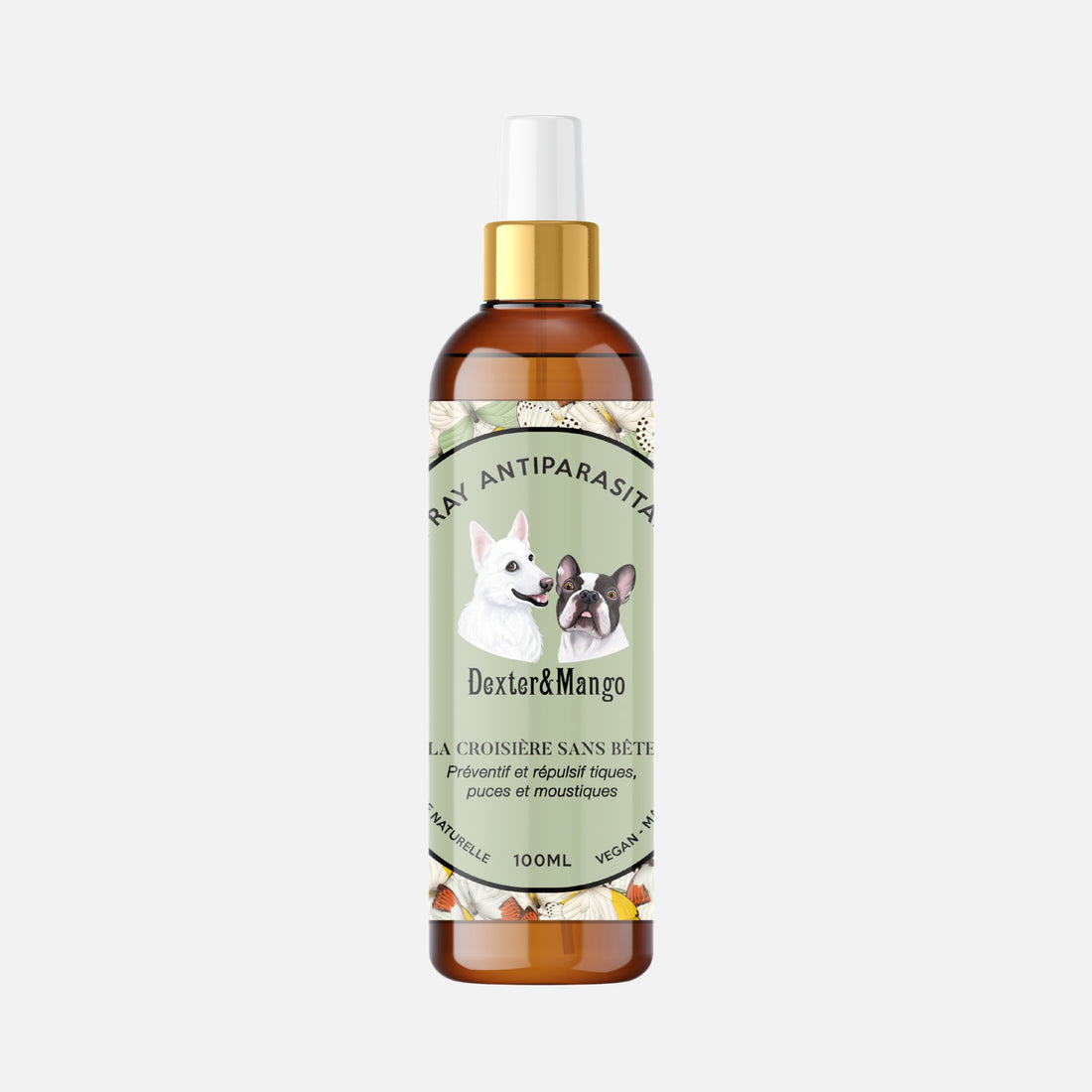 Flacon de la lotion antiparasitaire naturelle “La Croisière sans Bête” de Dexter & Mango.