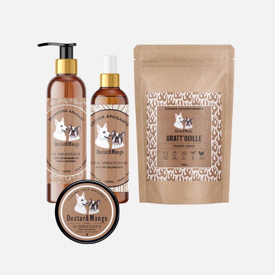 Produits naturels Dexter & Mango pour soulager les irritations cutanées des chiens